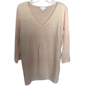 J Jill Love Linen Peach Pleat Tunic 3/4 Sleeve Blouse Size Medium Tall